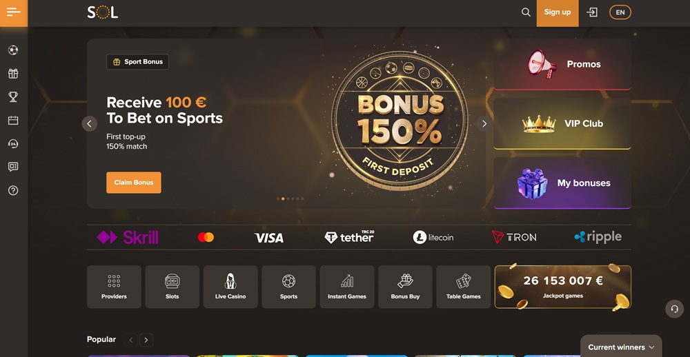 SOL Casino homepage