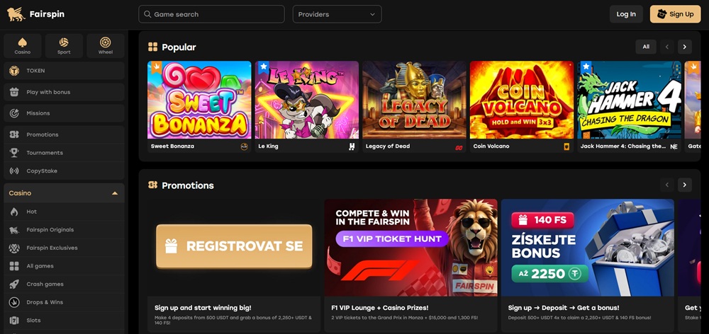 Fairspin casino homepage